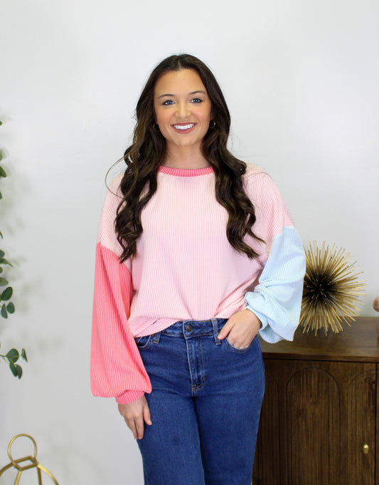 Pink Colorblock Corded Top LT