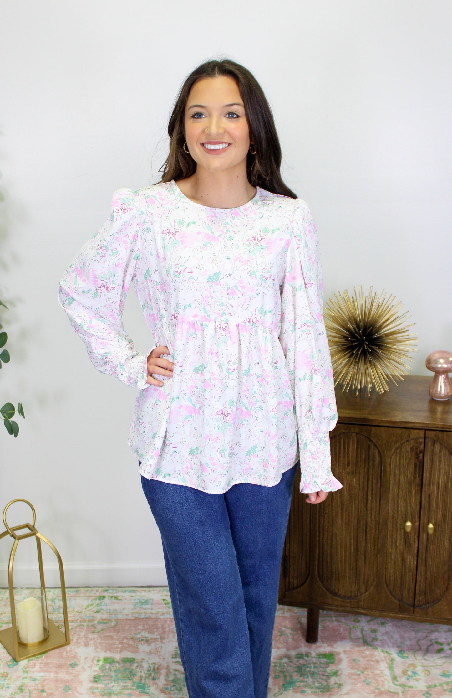 White Floral Babydoll Blouse LT