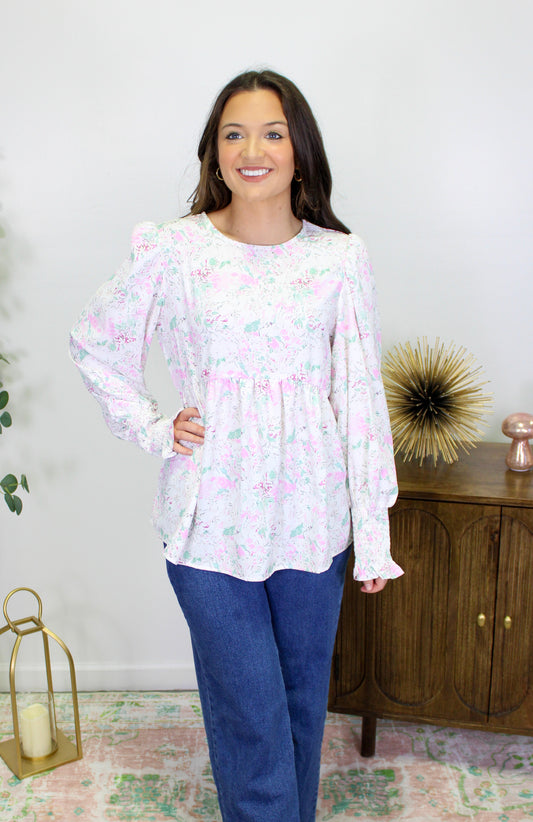 White Floral Babydoll Blouse LT