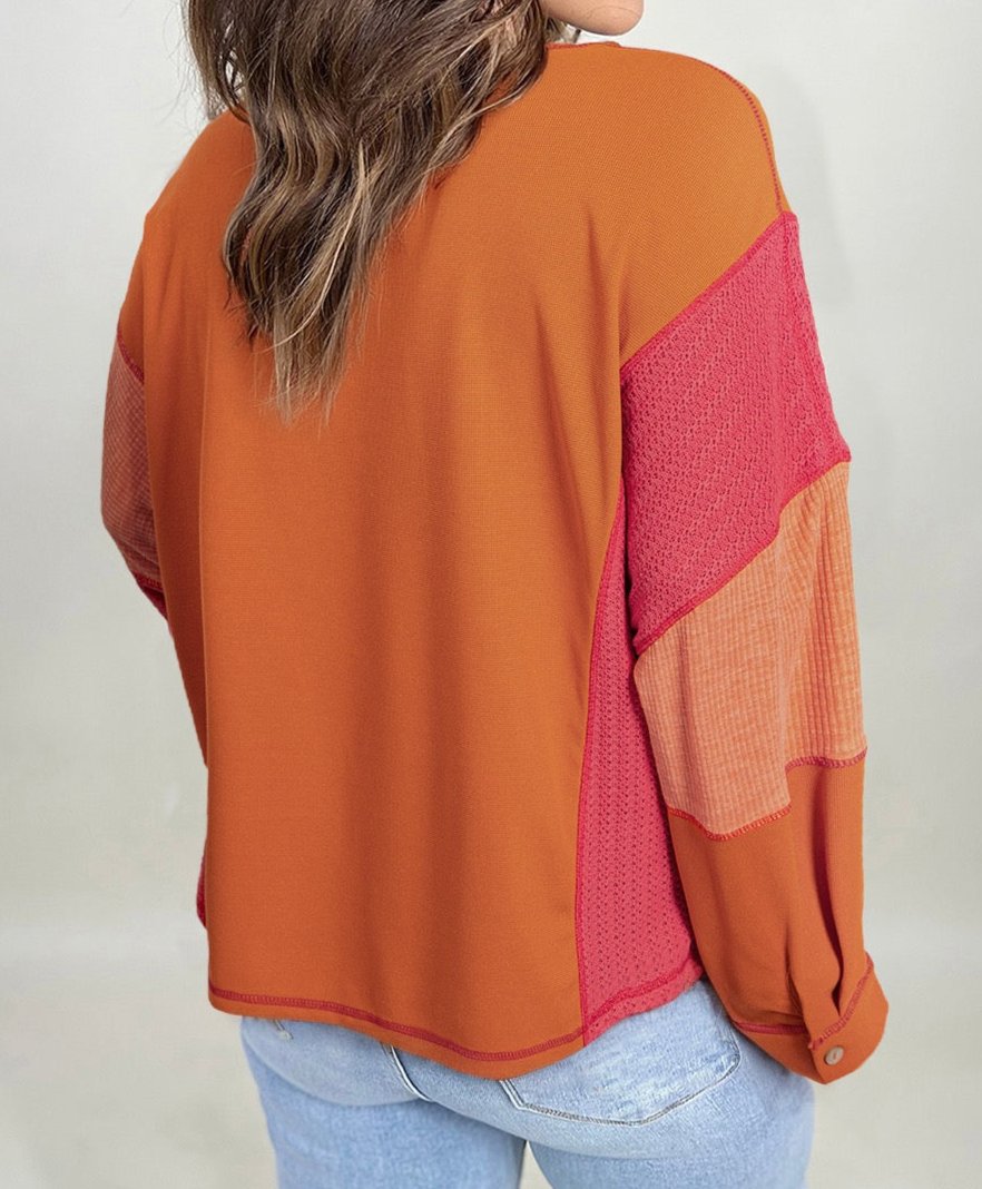 Orange Patchwork Plus Size Top LT