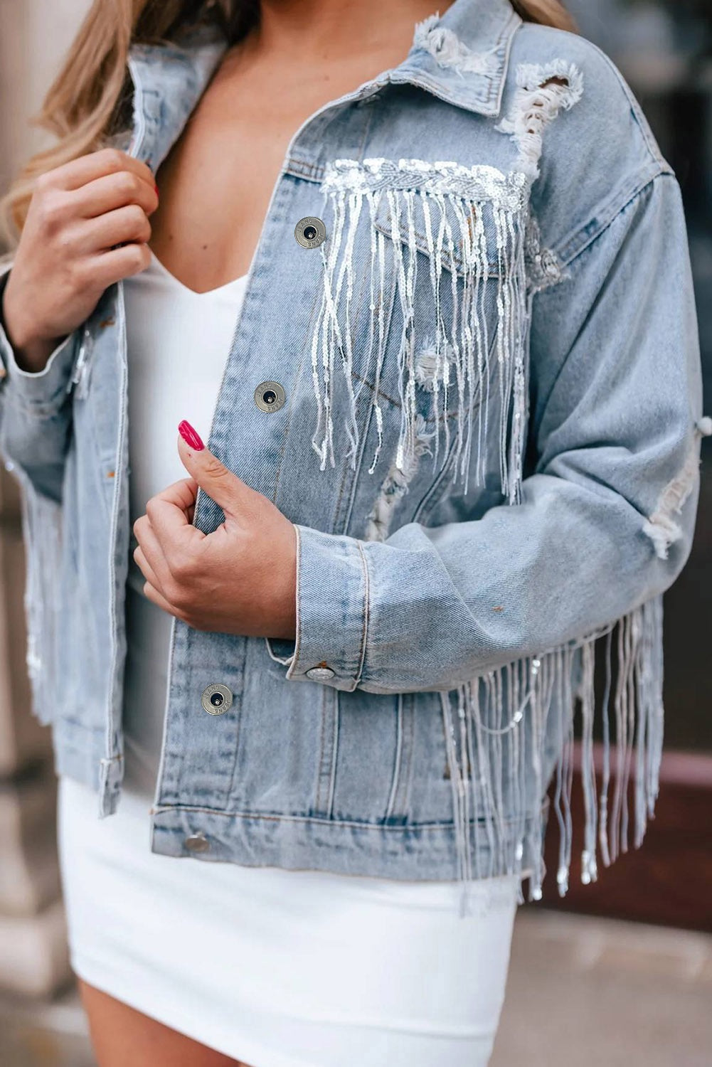 Sequin Fringe Denim Jacket December.