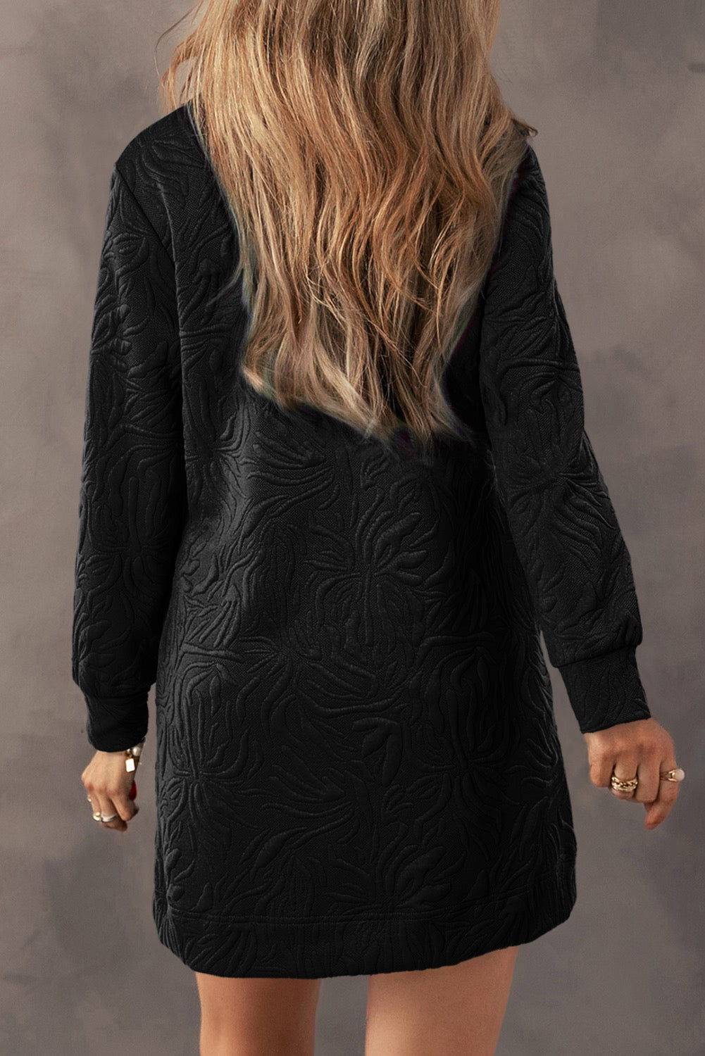 Black Textured Shift Dress December.