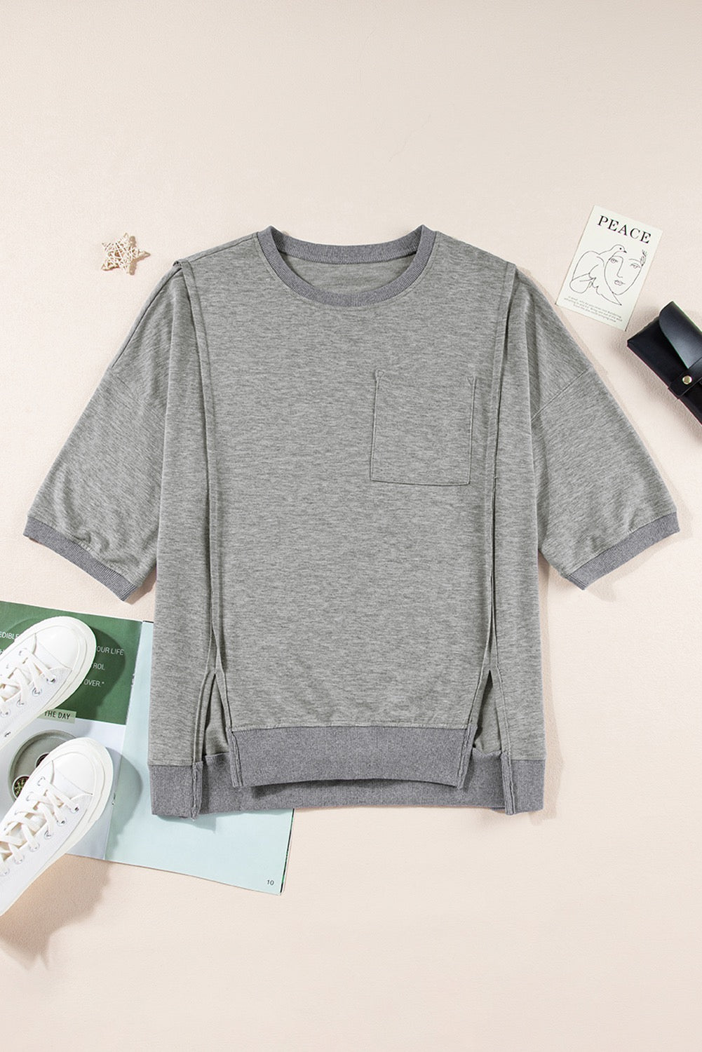 Grey Exposed Seam Tee LT